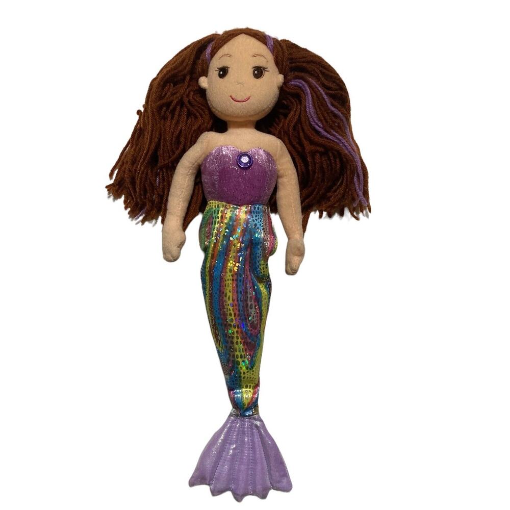 Sea Sparkles Mermaid Toy by Aurora Brown Hair Plush Stuffed‎ Girl's Doll Purple